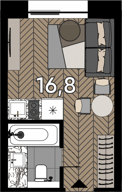 Студия 16,8 м²