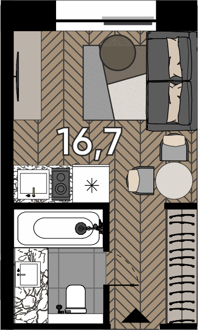 Студия 16,7 м²