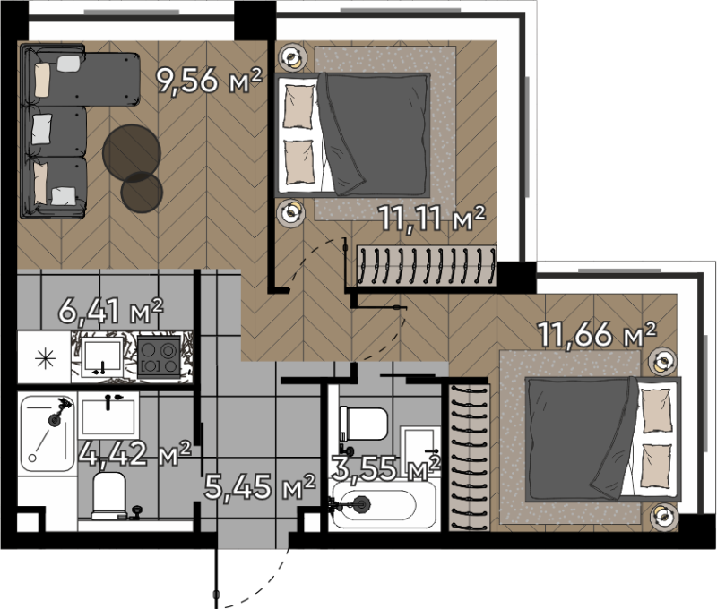 3 ккв (Евро) 52,2 м²