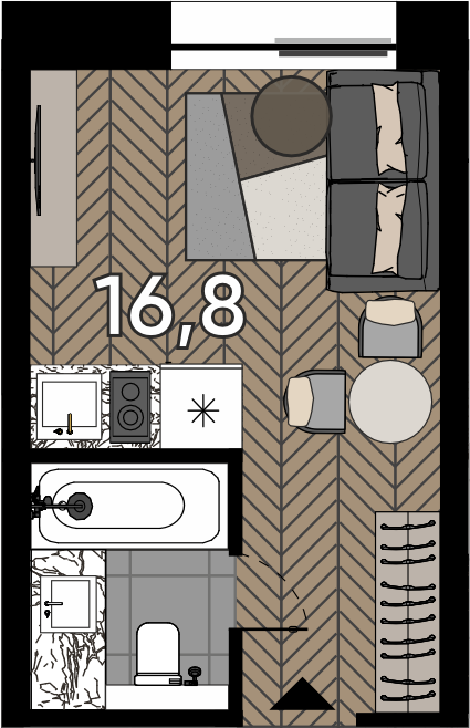 Студия 16,8 м²