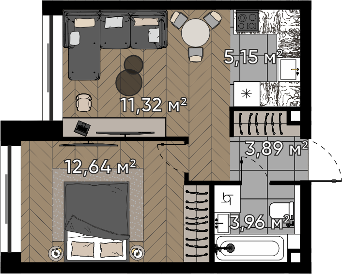 2 ккв (Евро) 37 м²
