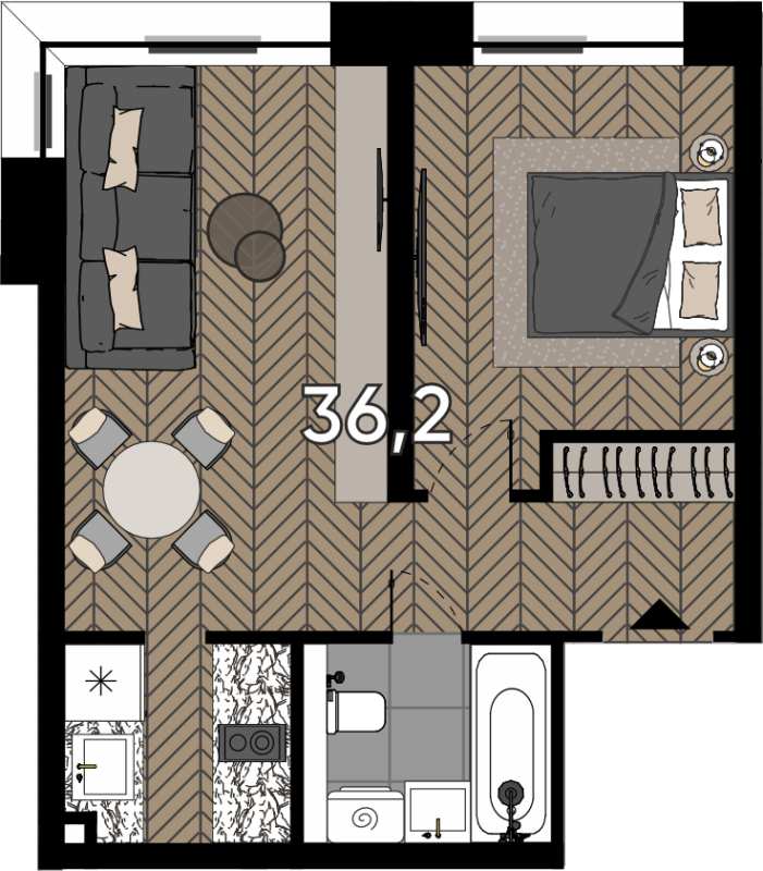 2 ккв (Евро) 36,2 м²