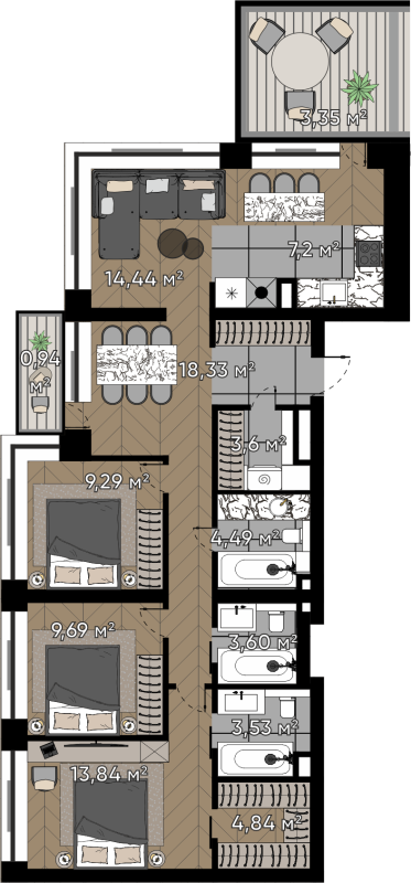 4 ккв (Евро) 97,1 м²