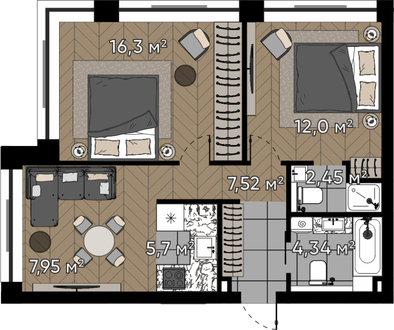 2 ккв 56,3 м²