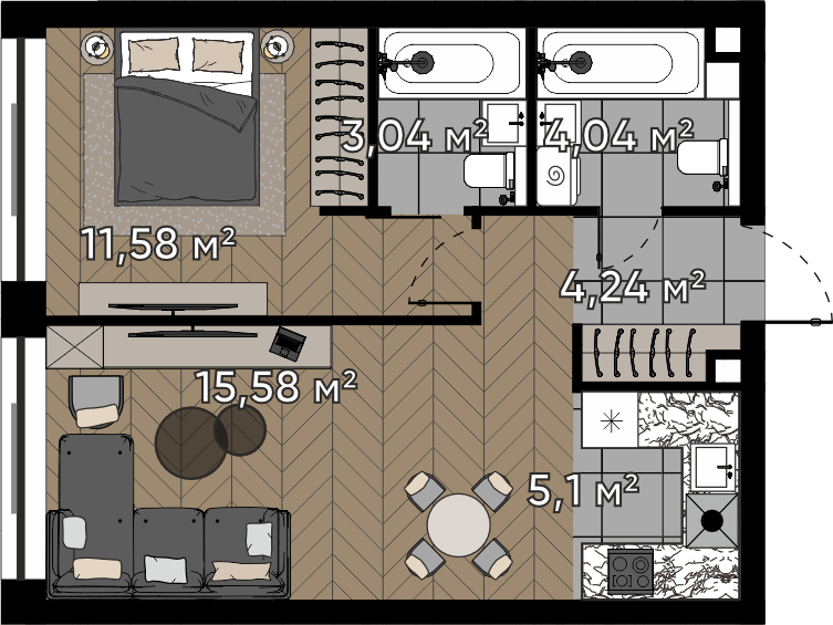2 ккв (Евро) 43,6 м²