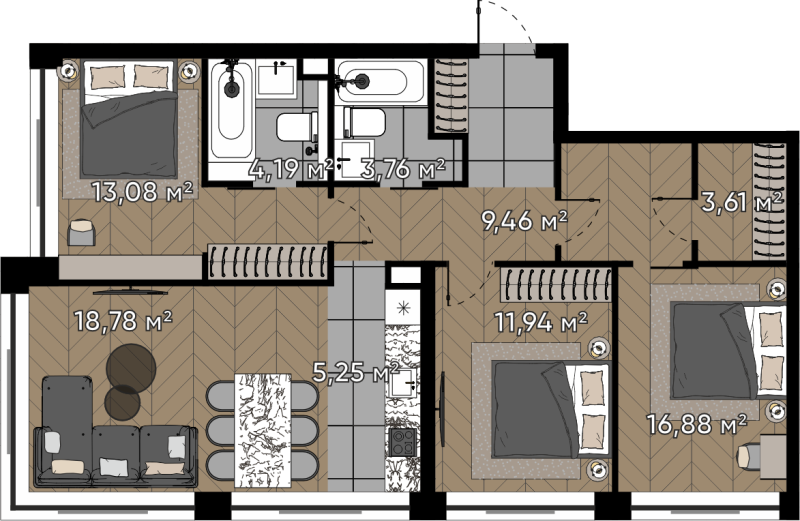 4 ккв (Евро) 87 м²