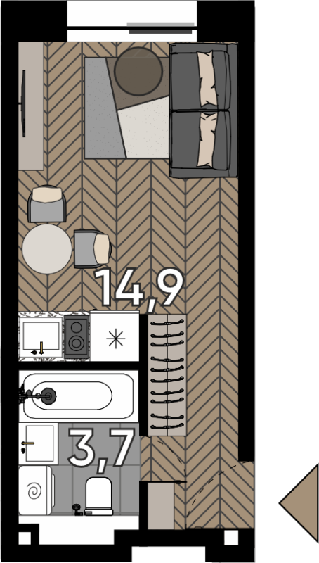 Студия 18 м²