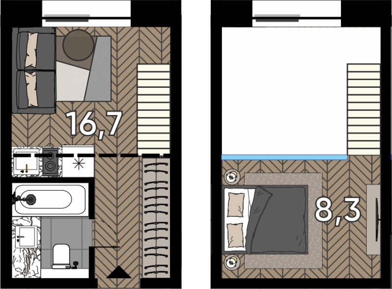 Студия 16,7 м²