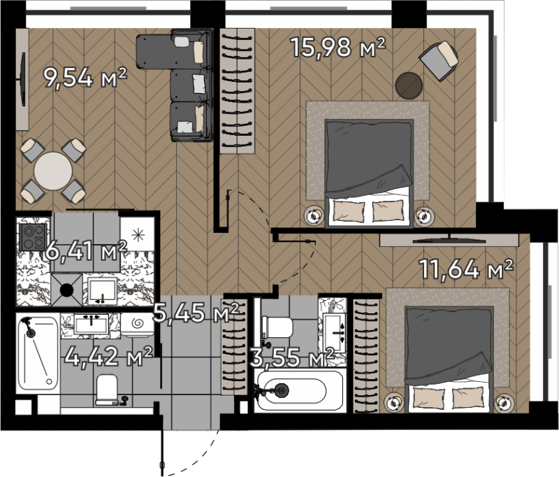 3 ккв (Евро) 57 м²