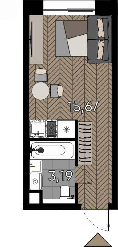 Студия 18,7 м²