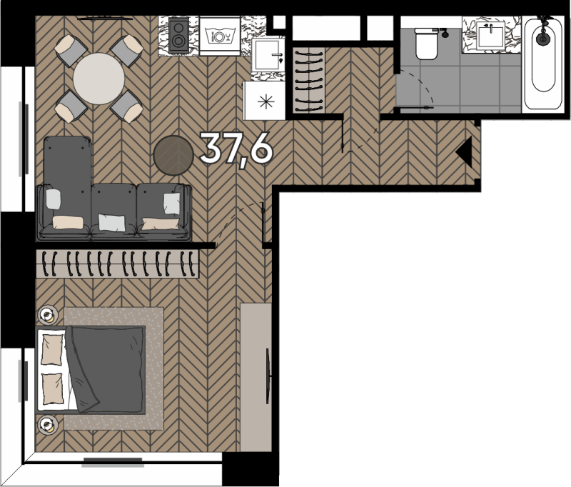 1 ккв 37,6 м²