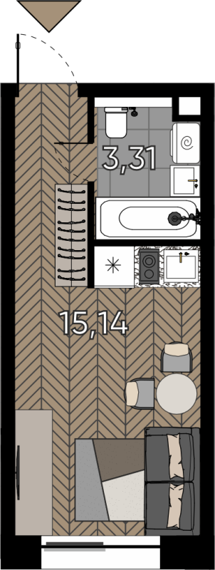 Студия 19,6 м²