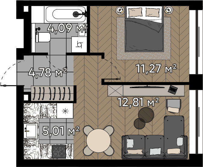 2 ккв (Евро) 38 м²