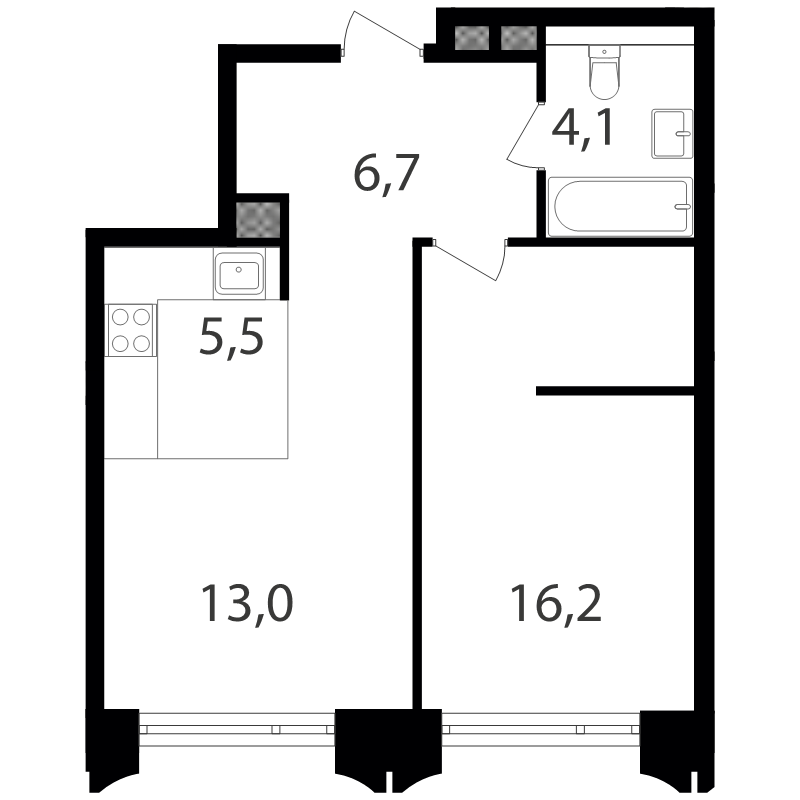 2 ккв (Евро) 45,7 м²