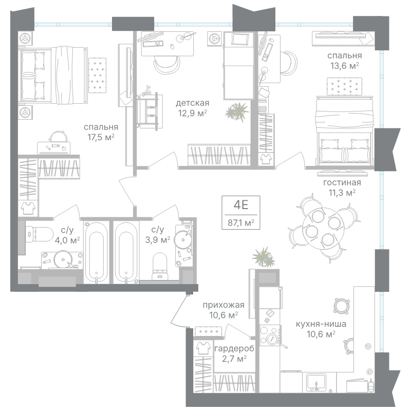 4 ккв (Евро) 86,2 м²