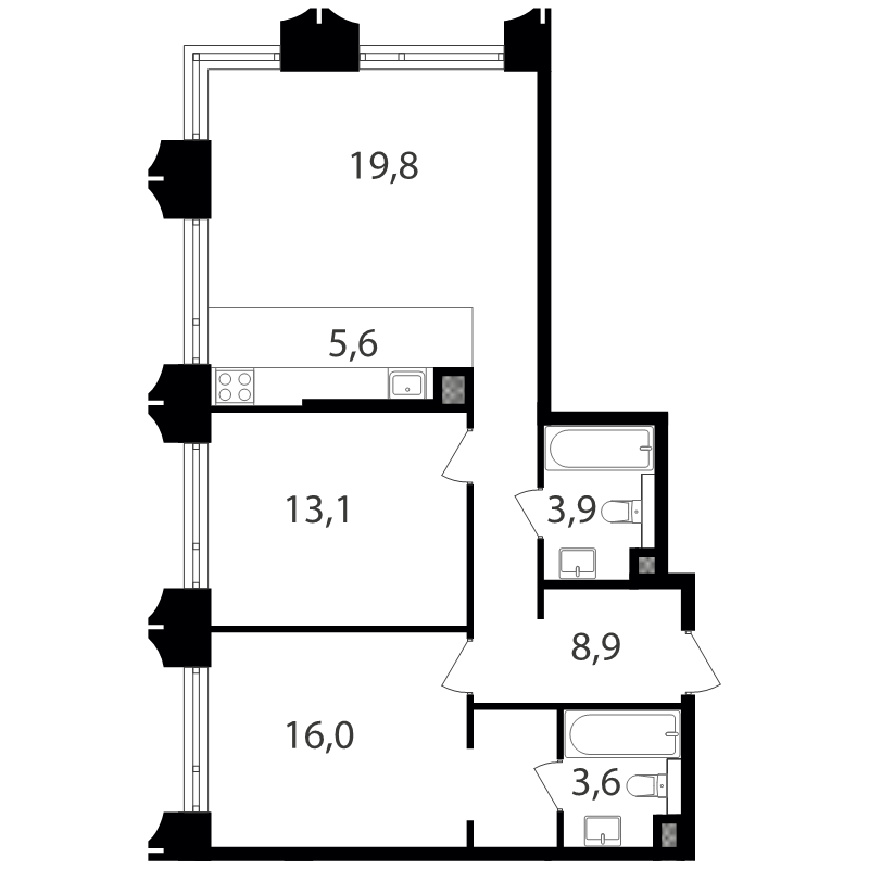 3 ккв (Евро) 70,3 м²