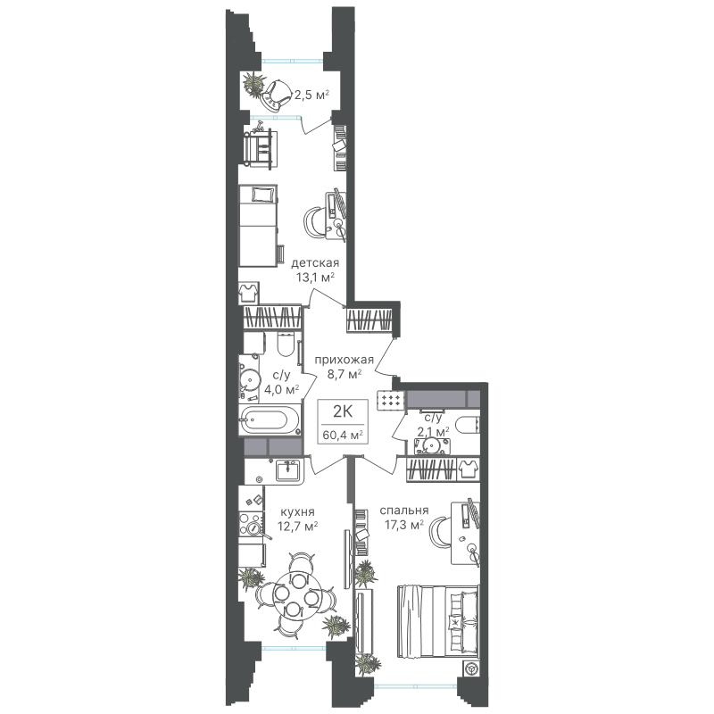 2 ккв 60,4 м²