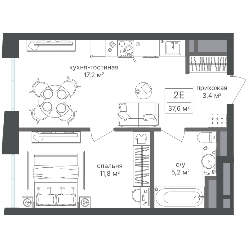 2 ккв (Евро) 37,6 м²
