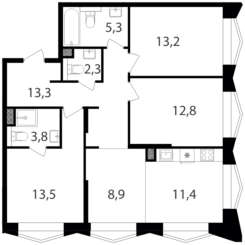 4 ккв (Евро) 87,5 м²