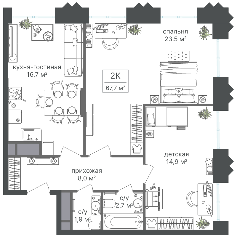 3 ккв (Евро) 67,7 м²