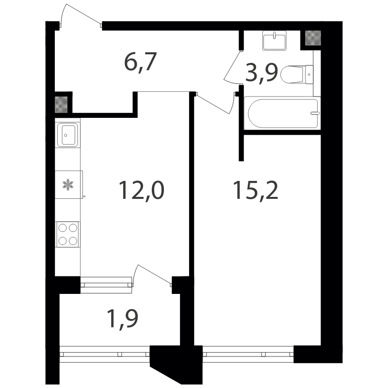 1 ккв 39,6 м²