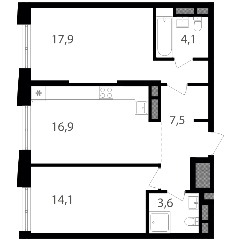 3 ккв (Евро) 63,8 м²