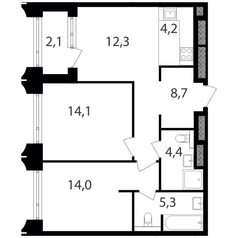 3 ккв (Евро) 64,9 м²