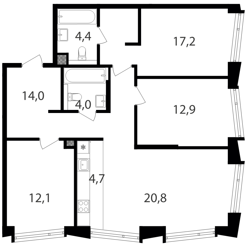4 ккв (Евро) 93 м²