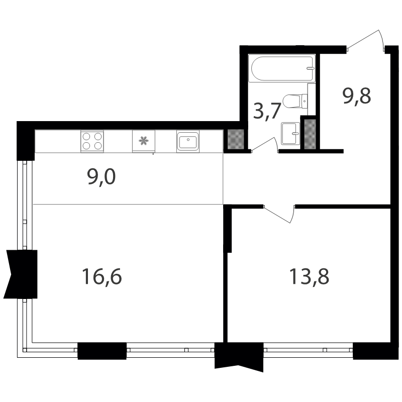 2 ккв (Евро) 52,9 м²