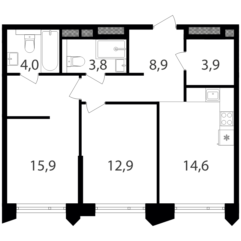 2 ккв 63,9 м²