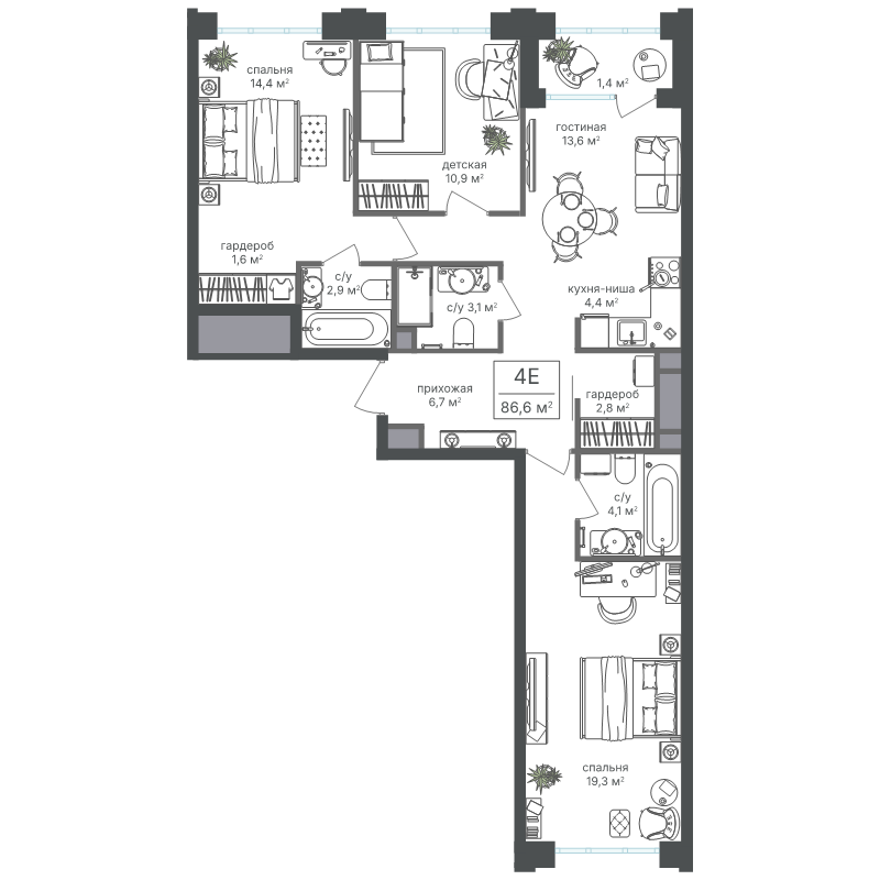 4 ккв (Евро) 85,2 м²