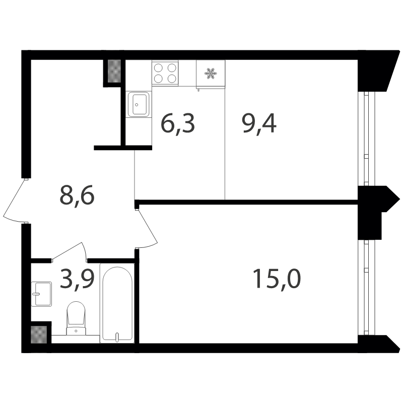 2 ккв (Евро) 43,1 м²