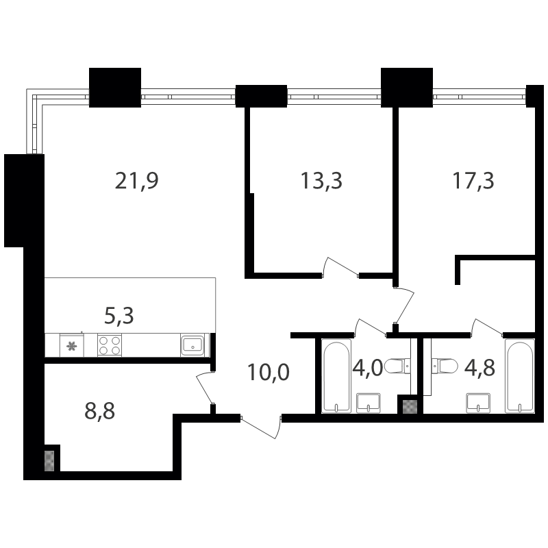 3 ккв (Евро) 85,4 м²