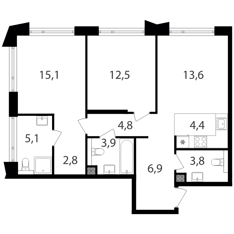 3 ккв (Евро) 72,2 м²