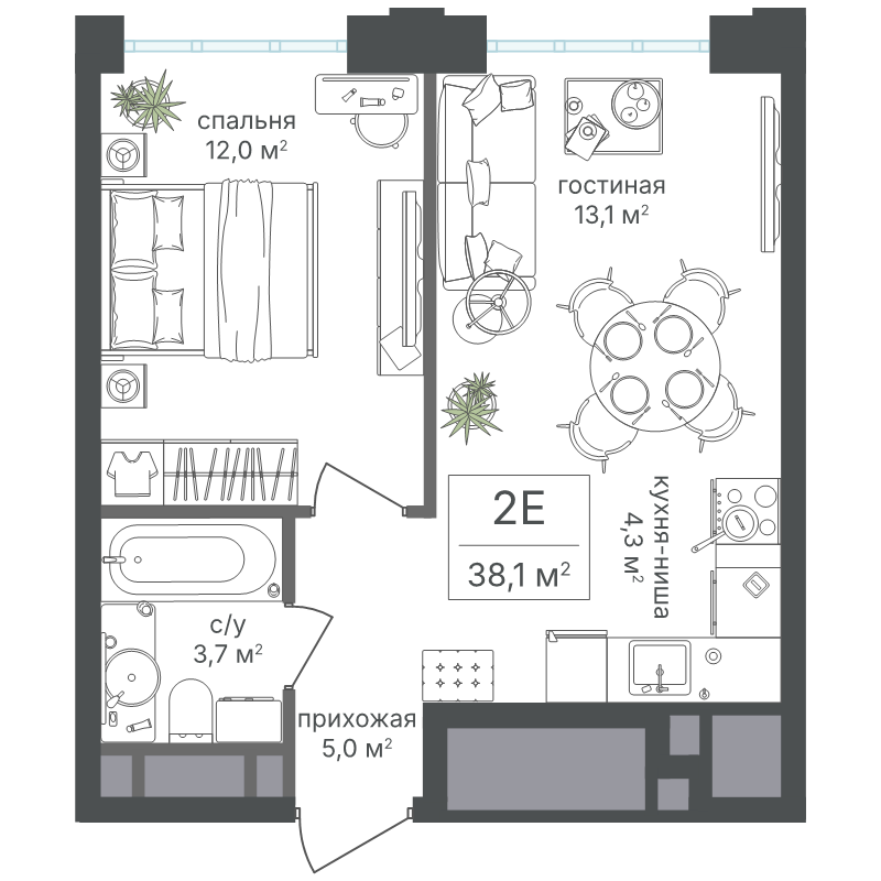 2 ккв (Евро) 38,1 м²