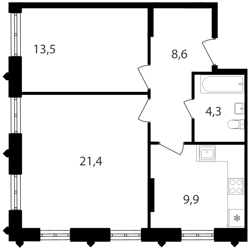 2 ккв 57,7 м²