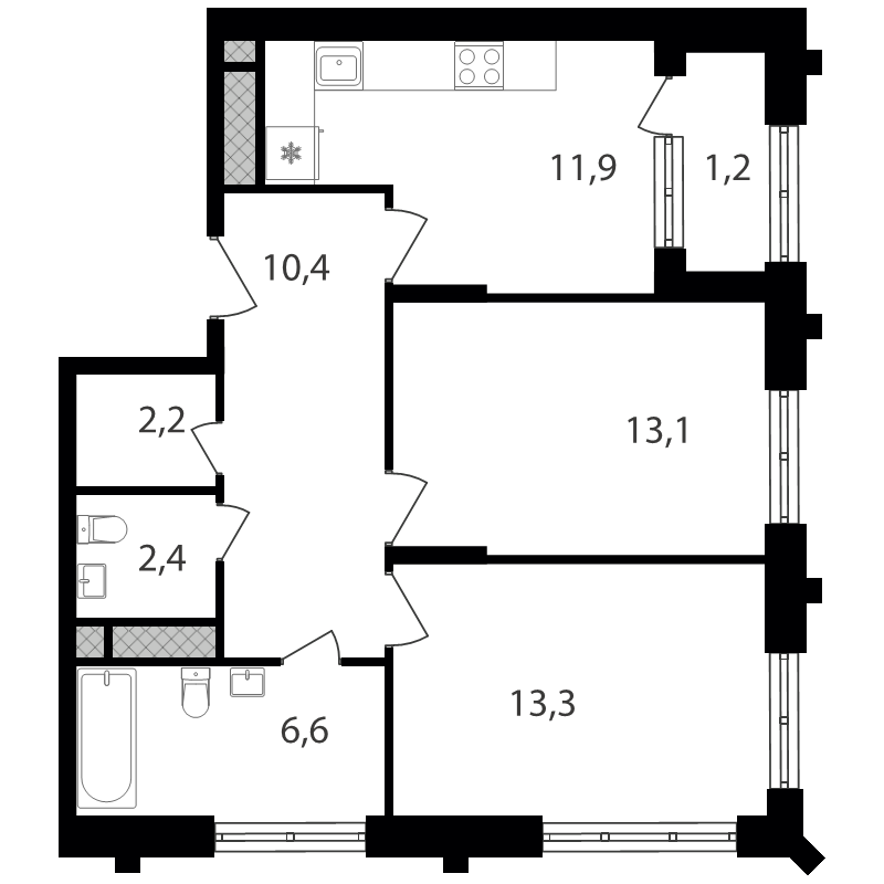 2 ккв 61,1 м²