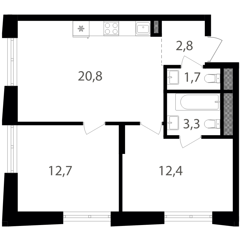 3 ккв (Евро) 53,7 м²