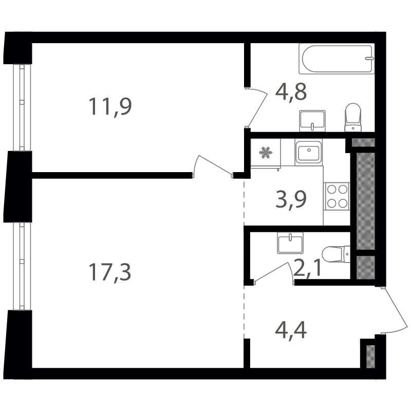 2 ккв (Евро) 44,4 м²