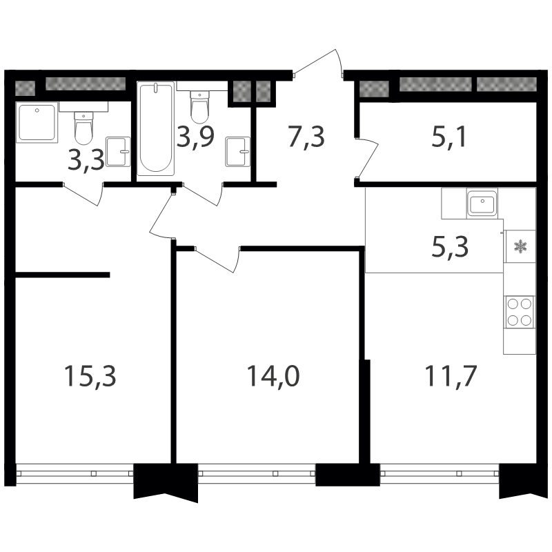 3 ккв (Евро) 65,9 м²