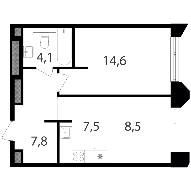 2 ккв (Евро) 42,5 м²