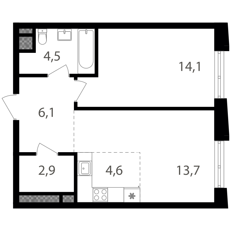 2 ккв (Евро) 46,1 м²