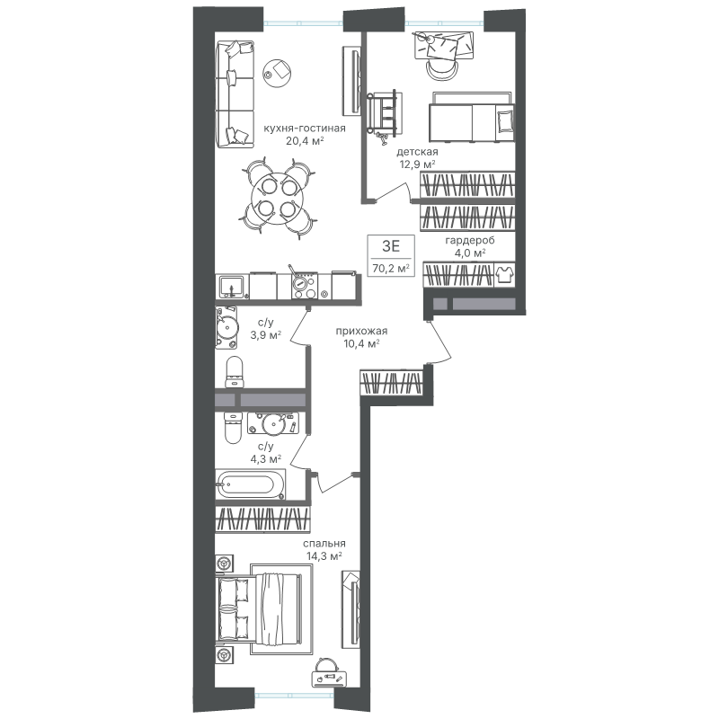3 ккв (Евро) 70,2 м²