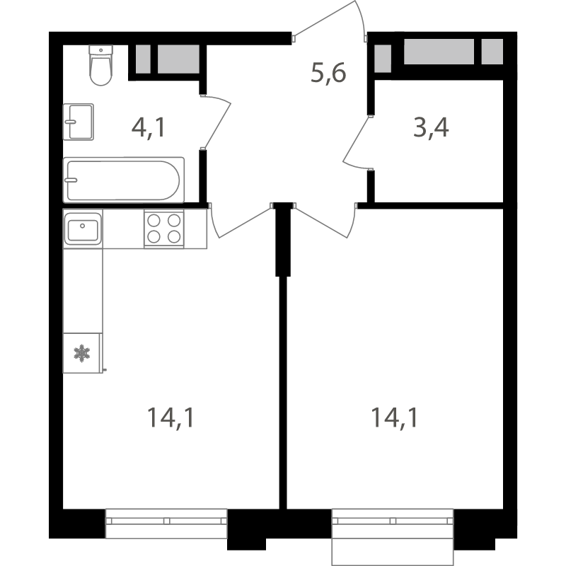 1 ккв 41,3 м²