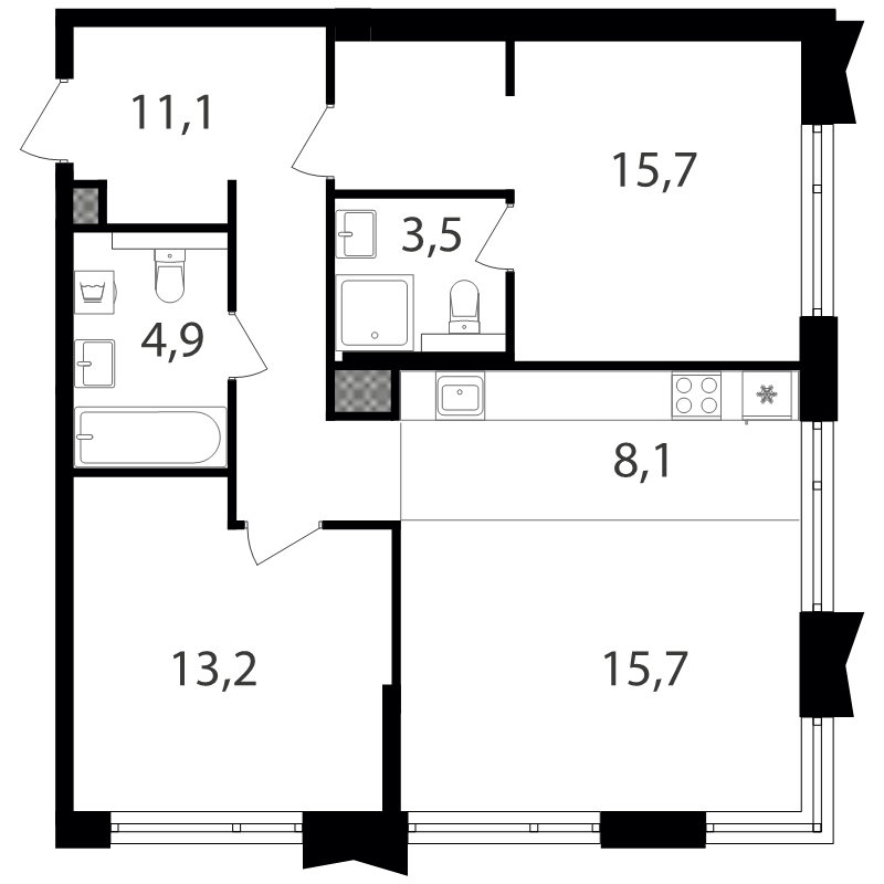 3 ккв (Евро) 72,2 м²