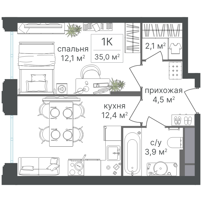 1 ккв 35 м²