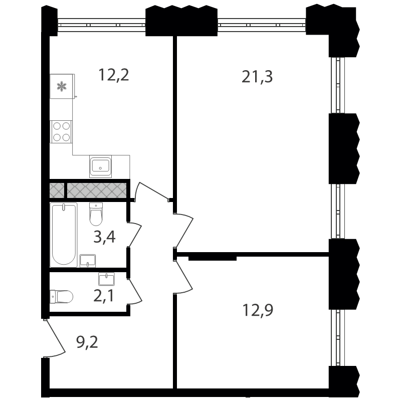 2 ккв 61,1 м²
