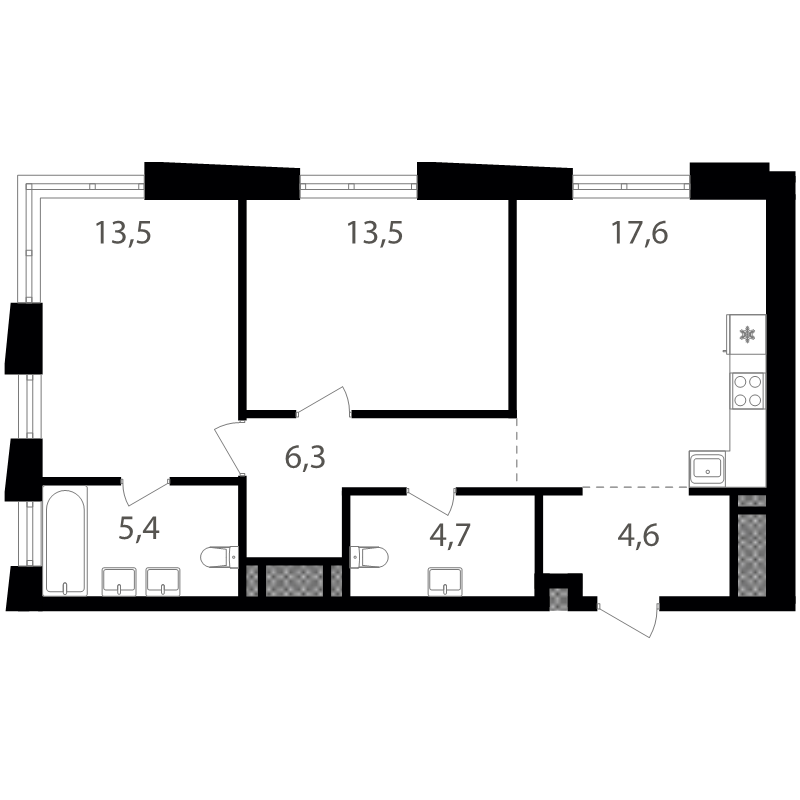 3 ккв (Евро) 65,7 м²