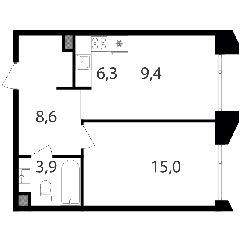 2 ккв (Евро) 43,3 м²