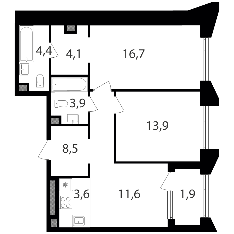 3 ккв (Евро) 68,4 м²